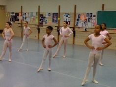 Young girls in ballet class.